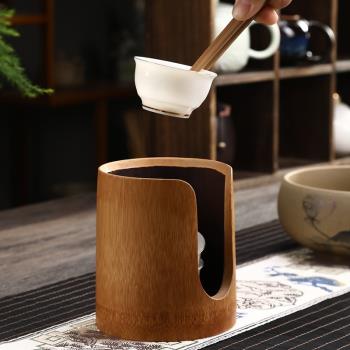 碳化日式禪意復古杯架茶具竹筒