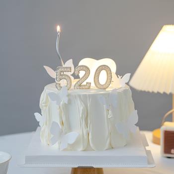 情人節烘焙蛋糕裝飾珍珠520 暖白愛心燈插件擺件唯美白色蝴蝶裝扮