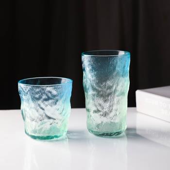 漸變色冰川紋玻璃杯夏ins風高顏值水杯酒杯網紅高級感彩色杯子
