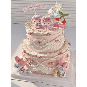 網紅蛋糕裝飾擺件插件KT貓美樂蒂三麗鷗庫洛米帕恰狗女孩生日甜品