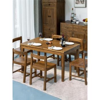 老榆木餐桌現代簡約小戶型家用六人長方形實木飯桌電腦寫字臺桌子