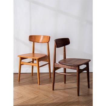 北歐餐椅實木家用靠背椅現代簡約椅子日式櫻桃木黑胡桃木人體工學