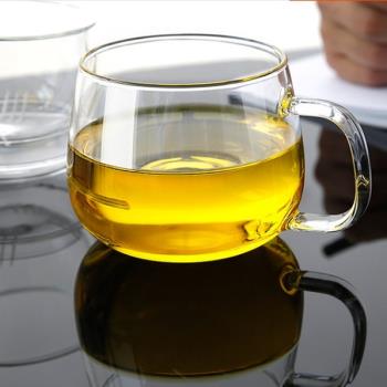 耐熱透明玻璃杯防爆家用帶把花茶杯辦公咖啡杯微波爐牛奶杯早餐杯