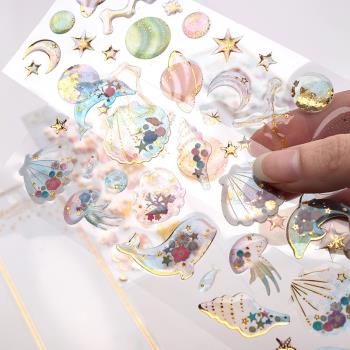 創意夢幻水晶立體滴膠燙金透明貼紙手帳水杯手機殼裝飾貼畫素材