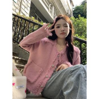 小香風粉色別致漂亮上衣服開衫