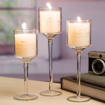 蠟燭臺擺件創意歐式情人節浪漫婚禮宴會高腳玻璃蠟燭杯餐桌裝飾品