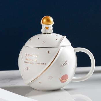 ins星球陶瓷杯可愛宇航員馬克杯咖啡杯太空人登月水杯牛奶杯茶杯