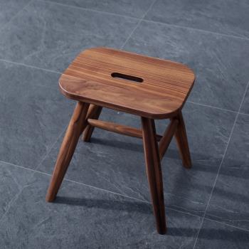 知梵仕/黑胡桃木方凳北歐家用餐凳小凳子梳妝凳實木矮凳圓凳子