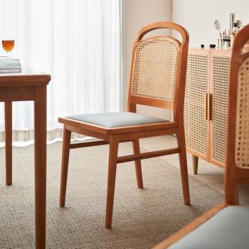 現代簡約實木餐椅網紅酒店餐廳創意藤編凳子北歐設計師靠背椅子