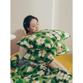 【夢谷美家】手繪風純棉枕套單人少女心全棉枕頭套一對裝48*74cm
