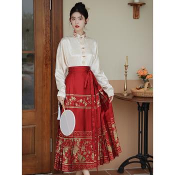 女裝提花紅色馬面裙敬酒改良漢服