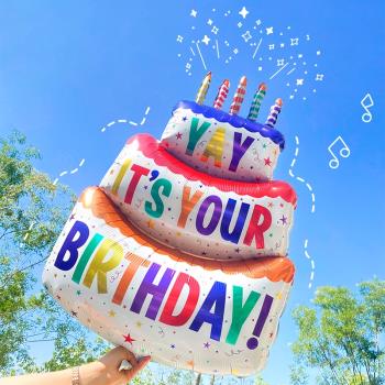 ins小紅書三層蛋糕鋁膜氣球生日拍照道具網紅禮物盒派對場景裝飾