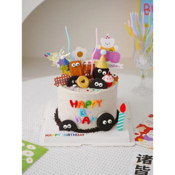 網紅韓式ins風烘焙蛋糕裝飾生日快樂卡通插牌小熊蠟燭兒童插件