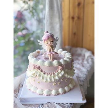烘焙蛋糕裝飾擺件芭蕾小女孩貝拉天使生日快樂甜品臺圍邊愛心插件
