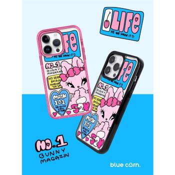 【bluecorn】原創害羞大眼兔 粉色蝴蝶結兔適用于蘋果iPhone 15/14/13/Pro Max magsafe防摔全包磁吸手機殼