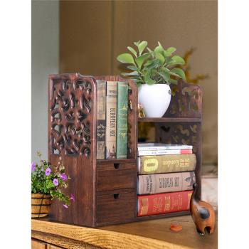 創意實木書柜復古簡易桌面書架多功能木質桌上置物架辦公室收納架