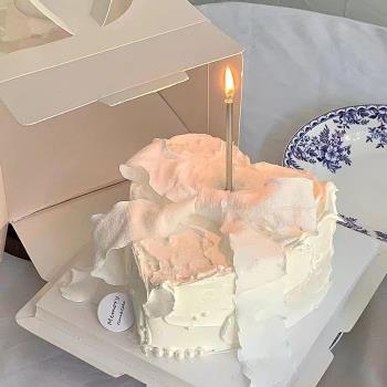 網紅情人節蛋糕裝飾白色褶皺蝴蝶結絲帶愛心燈心型蛋糕蠟燭插件