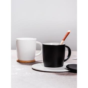 onlycook家用陶瓷杯簡約杯子水杯帶蓋勺咖啡杯早餐杯馬克杯燕麥杯
