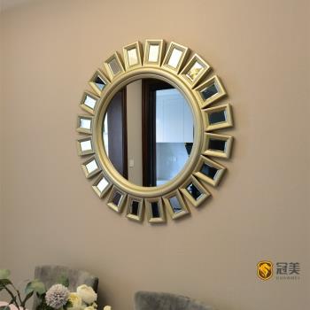 美式餐邊裝飾鏡客廳歐式玄關圓形輕奢創意背景掛墻面壁掛藝術鏡子