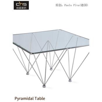 金字塔茶幾北歐簡約設計師不銹鋼鋼化玻璃長方形幾桌正方邊幾