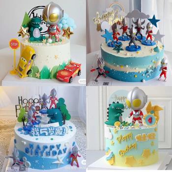 兒童情景蛋糕裝飾卡通英雄打小怪獸恐龍寶寶周歲生日蛋糕插件