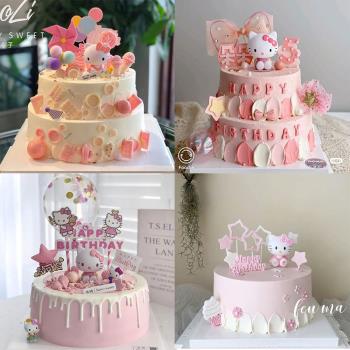 可愛小貓系列派對裝扮創意蛋糕插件卡通小粉貓情景生日裝飾擺件