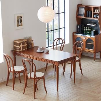 美式中古餐桌櫻桃木北歐實木餐桌椅組合小戶型家用長方形原木書桌
