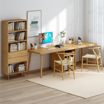 北歐實木雙人桌現代電腦桌客廳書房書桌椅組合辦公學習工作臺1095