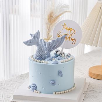 海洋風大小魚尾硅膠模具美人魚尾擺件生日蛋糕插件海洋主題裝飾