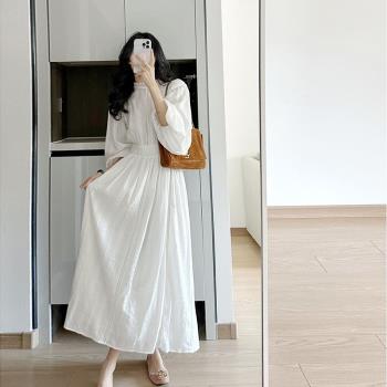 早秋茶歇法式白色小眾氣質連衣裙