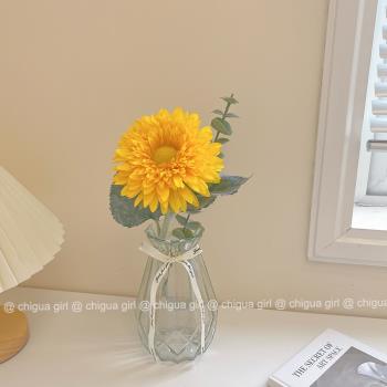 ins風玫瑰花仿真花 向日葵玻璃裝飾桌面插花臥室客廳擺件拍照道具