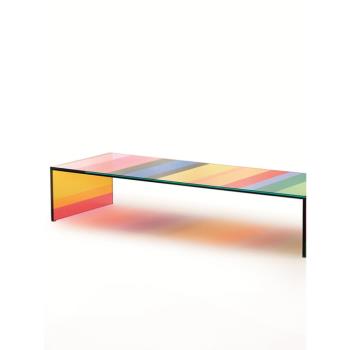 亞克力炫彩長桌彩色條紋彩虹玻璃客廳陽臺長椅茶幾藝術創意設計師