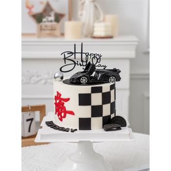 塑料跑車模型蛋糕裝飾汽車擺件男孩男神過生日插件暴富發字裝扮