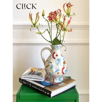 click原創小眾設計 手工彩繪藝術陶瓷花瓶北歐家居客廳裝飾擺件