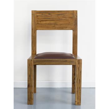 古榆情懷老榆木餐椅實木新中式椅子時尚簡約家具帶皮墊休閑靠背椅
