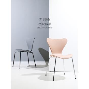 北歐工業風餐椅簡約時尚靠背辦公書桌椅創意塑料洽談椅子網紅凳子