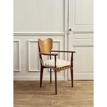 法式復古奶油風羊羔毛餐椅家用設計師款餐桌椅子/中古vintage家具