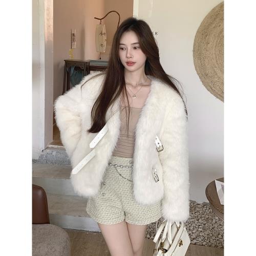 皮毛一體托斯卡納狐貍毛環保皮草短款小個子V領毛絨外套女年輕款