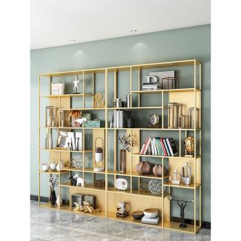 輕奢鐵藝書架置物架客廳落地簡約網紅收納創意多層展示架現代書柜