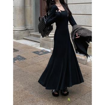 黑色步步生蓮連衣裙高級感魚尾