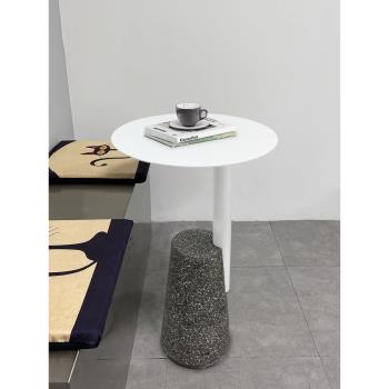 北歐水磨石沙發邊幾簡約現代陽臺奶茶店鐵藝商用小圓桌創意咖啡桌