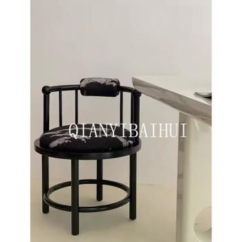 中古實木餐椅法式復古設計師椅子靠背黑色高級豹紋椅輕奢設計師款