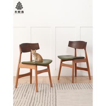 木敢當北歐實木餐椅現代簡約櫻桃木靠背椅小戶型日式輕奢原木椅子