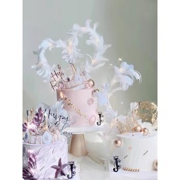 網紅生日蛋糕裝飾皇冠擺件兒童女王珍珠頭冠王冠插件成人頭飾配件
