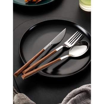 onlycook家用仿木柄刀叉勺三件套日式不銹鋼牛排刀叉西餐餐具套裝