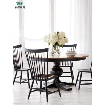 美式實木圓餐桌椅組合可伸縮旋轉飯桌家用法式現代簡約小戶型圓桌