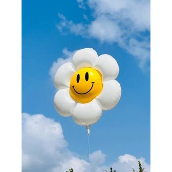 ins風笑臉小雛菊造型鋁膜氣球拍照道具寶寶兒童生日派對太陽花球