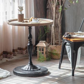 歐式簡約室內實木圓形鐵藝小桌幾ins茶幾桌美式邊幾民宿客廳裝飾