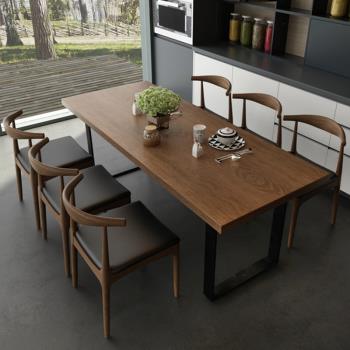 北歐長方形現代簡約餐桌椅組合飯桌輕奢鐵藝實木餐桌家用咖啡桌子