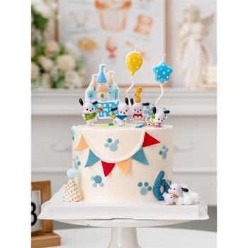網紅帕恰狗兒童生日蛋糕裝飾擺件可愛卡通小狗狗城堡蠟燭云朵插件